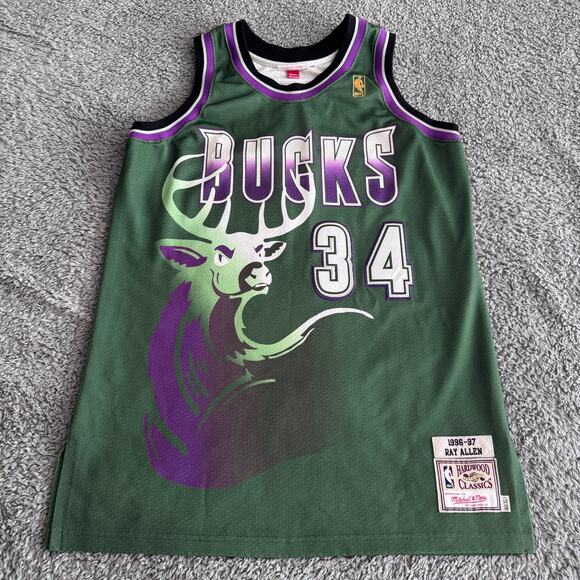 Authentic Mitchell & Ness Ray Allen NBA Bucks 96-97 Rookie Jersey Tailored 44 - Picture 1 of 13